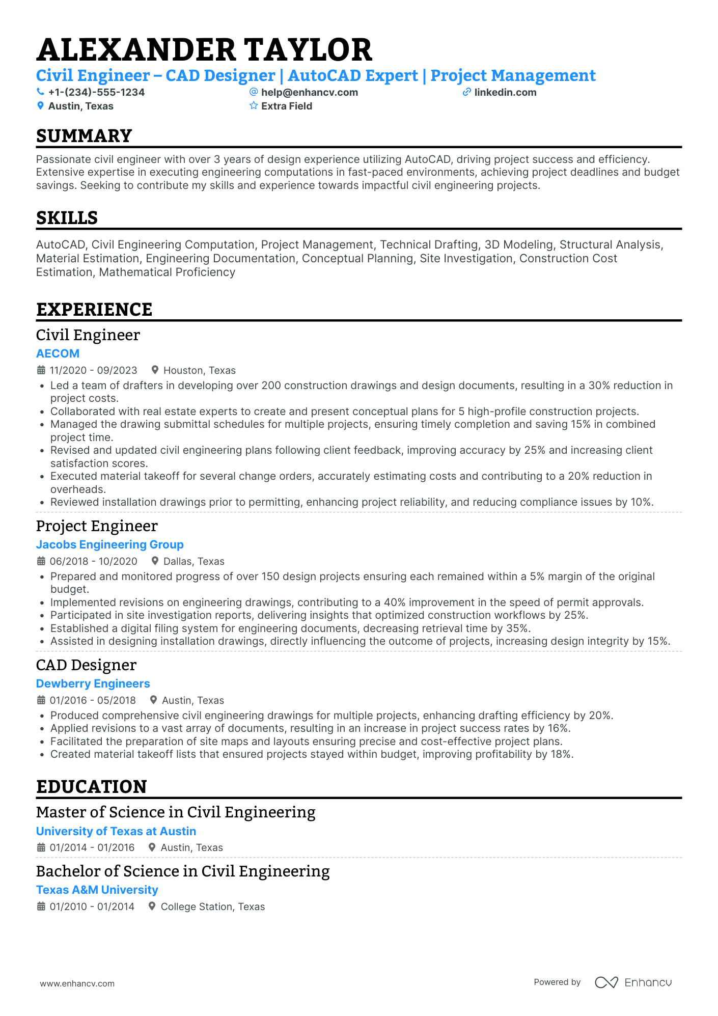 Structural CAD Engineer Resume Example