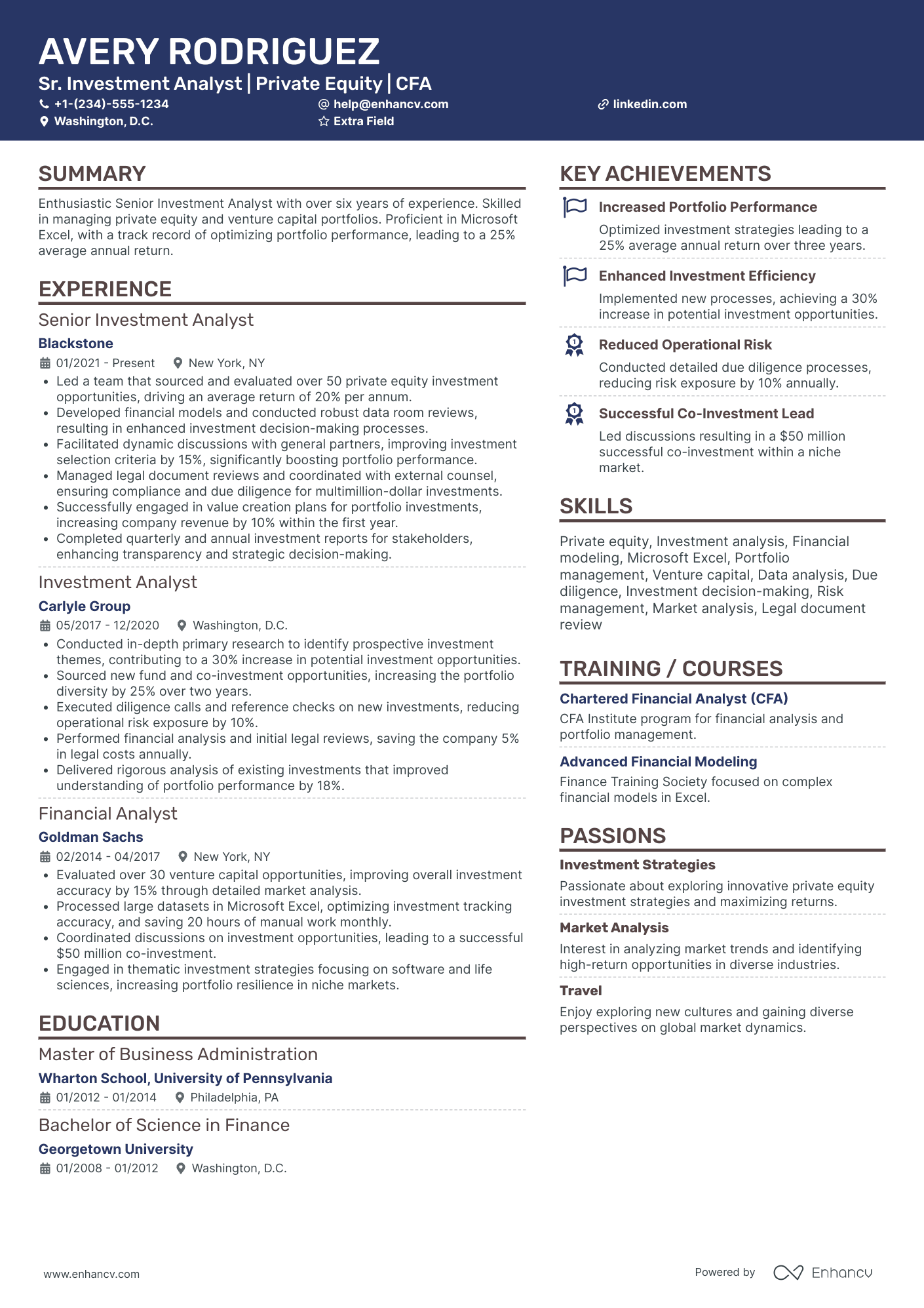 Senior Investment Banking Analyst Resume Example