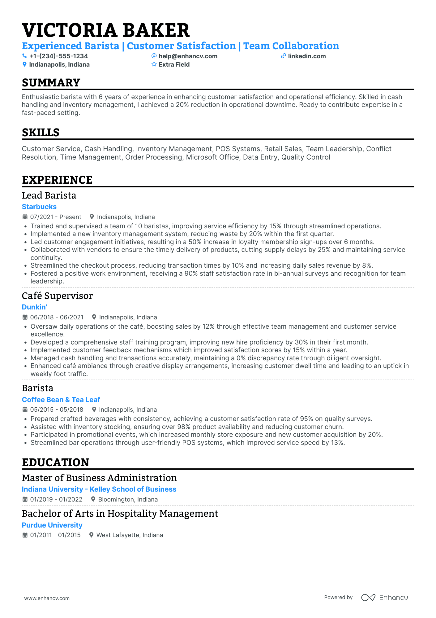 Starbucks Human Resources Manager Resume Example