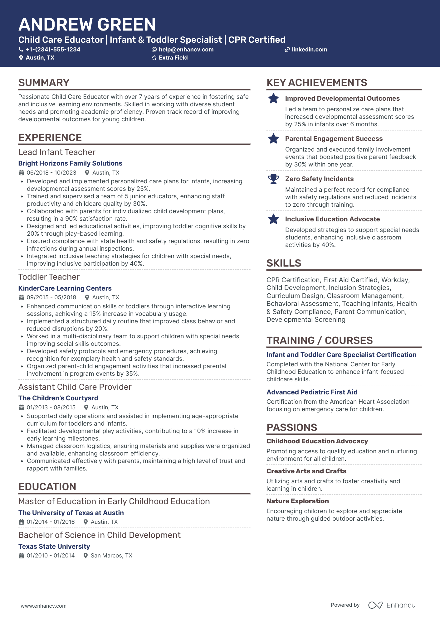 Child Care Advocate Resume Example