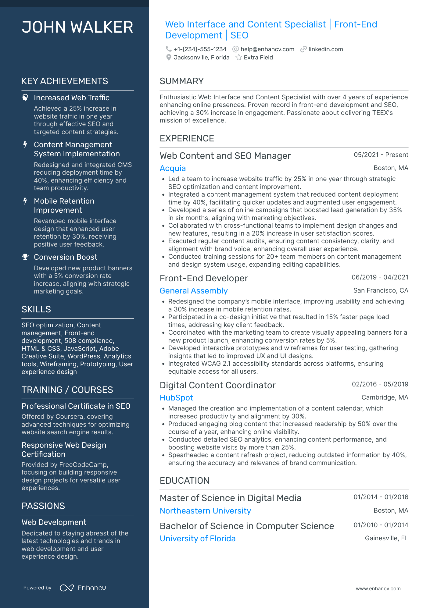 Web Design Coordinator Resume Example