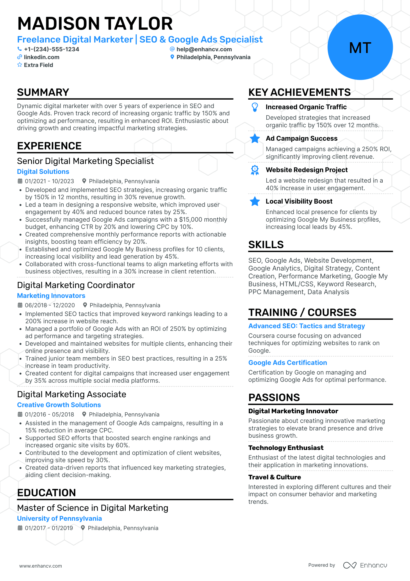 Freelance Digital Marketing Consultant Resume Example