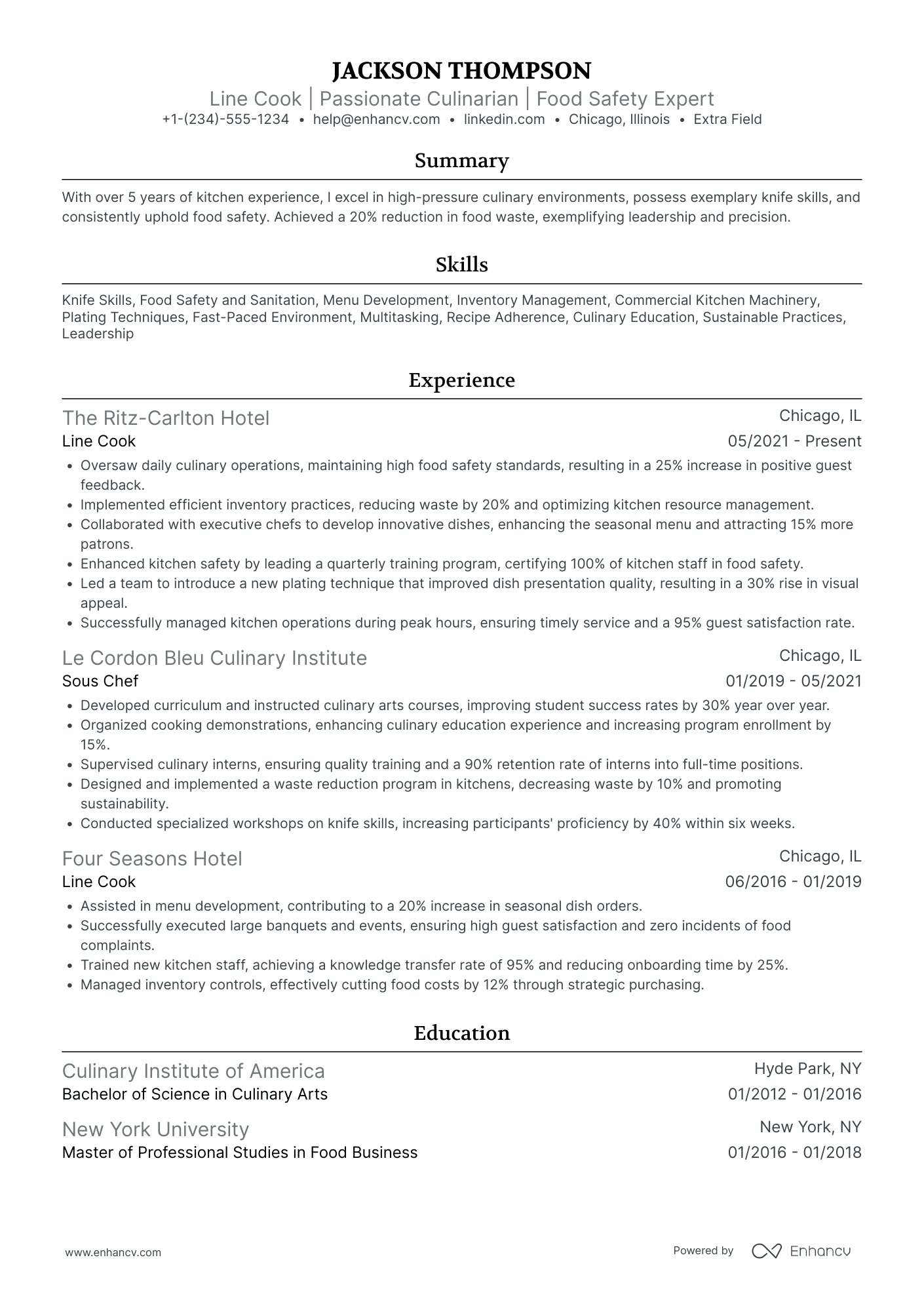 Senior Line Cook Resume Example