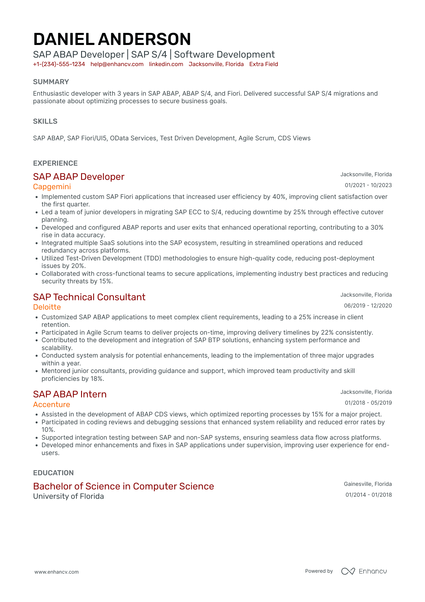 Junior SAP Developer Resume Example