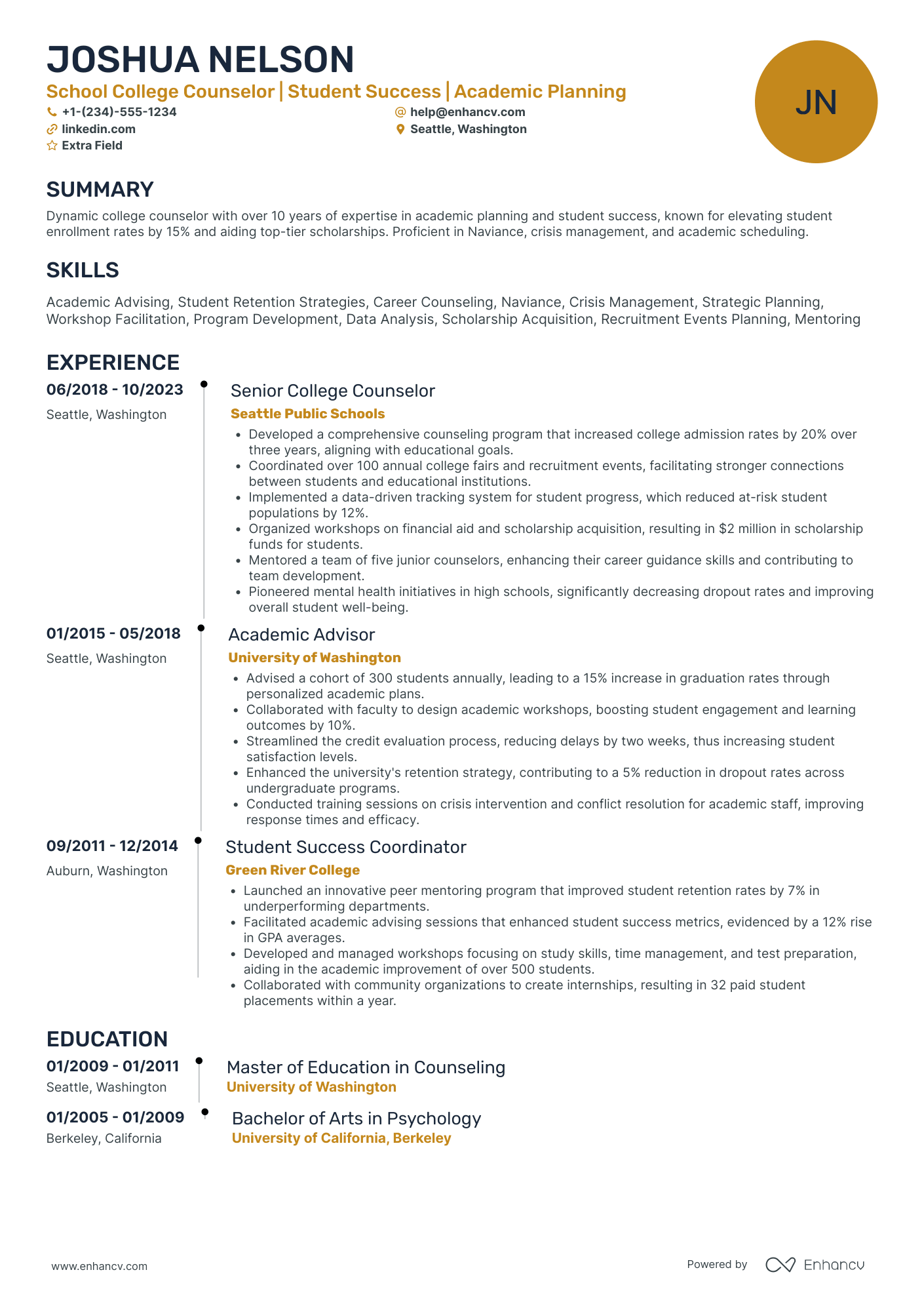 School College Counselor Resume Example