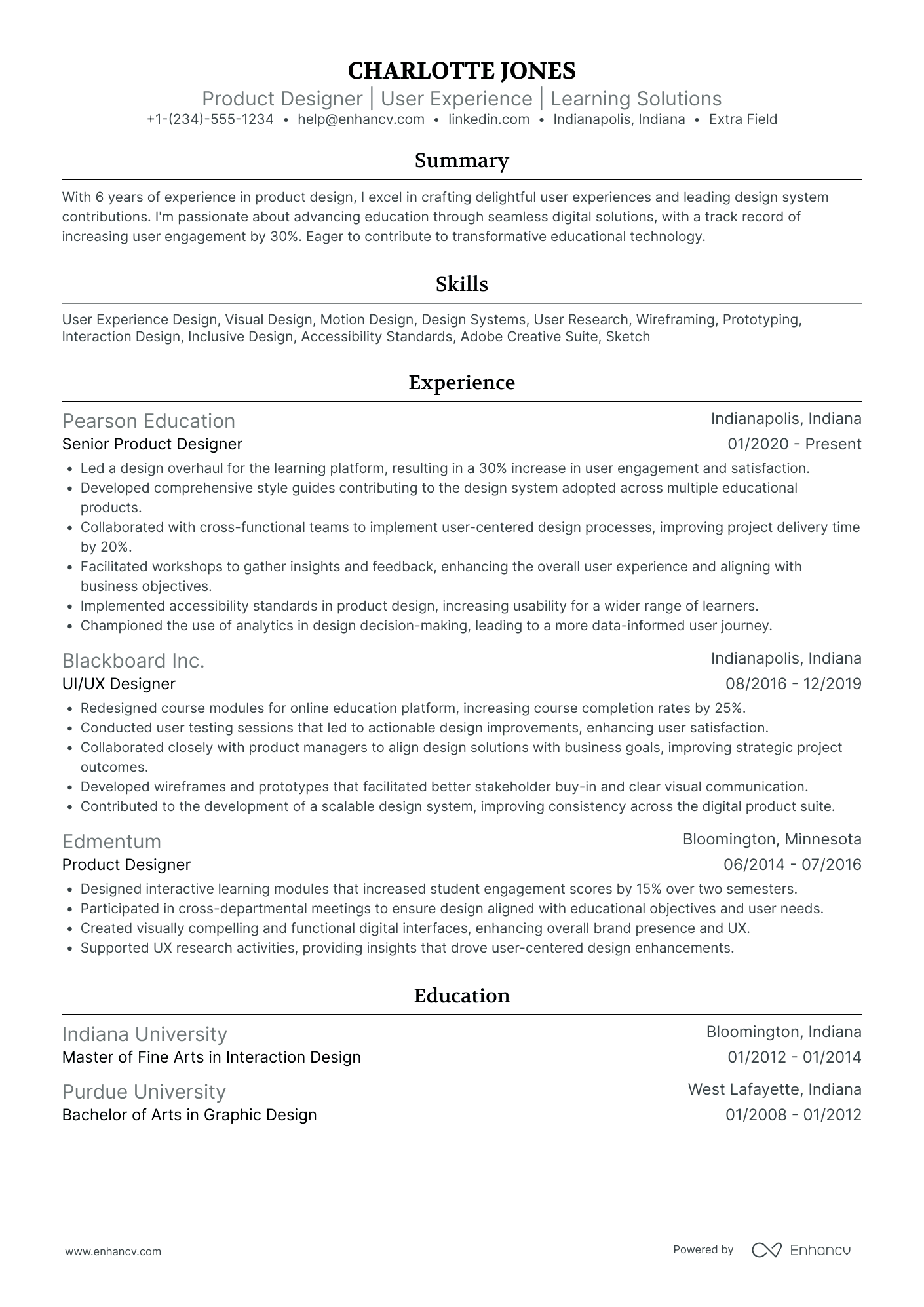 Visual Product Designer Resume Example