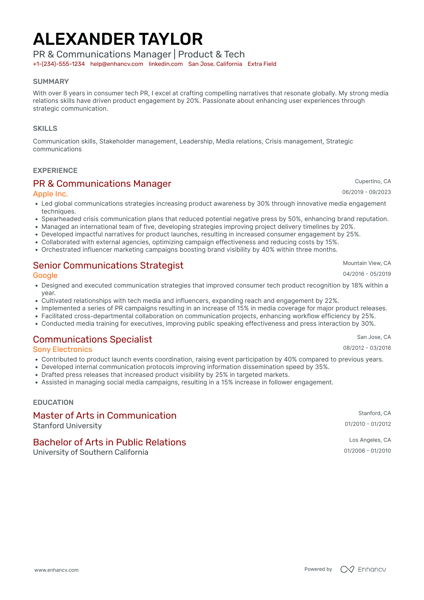 Spotify Marketing Manager Resume Example