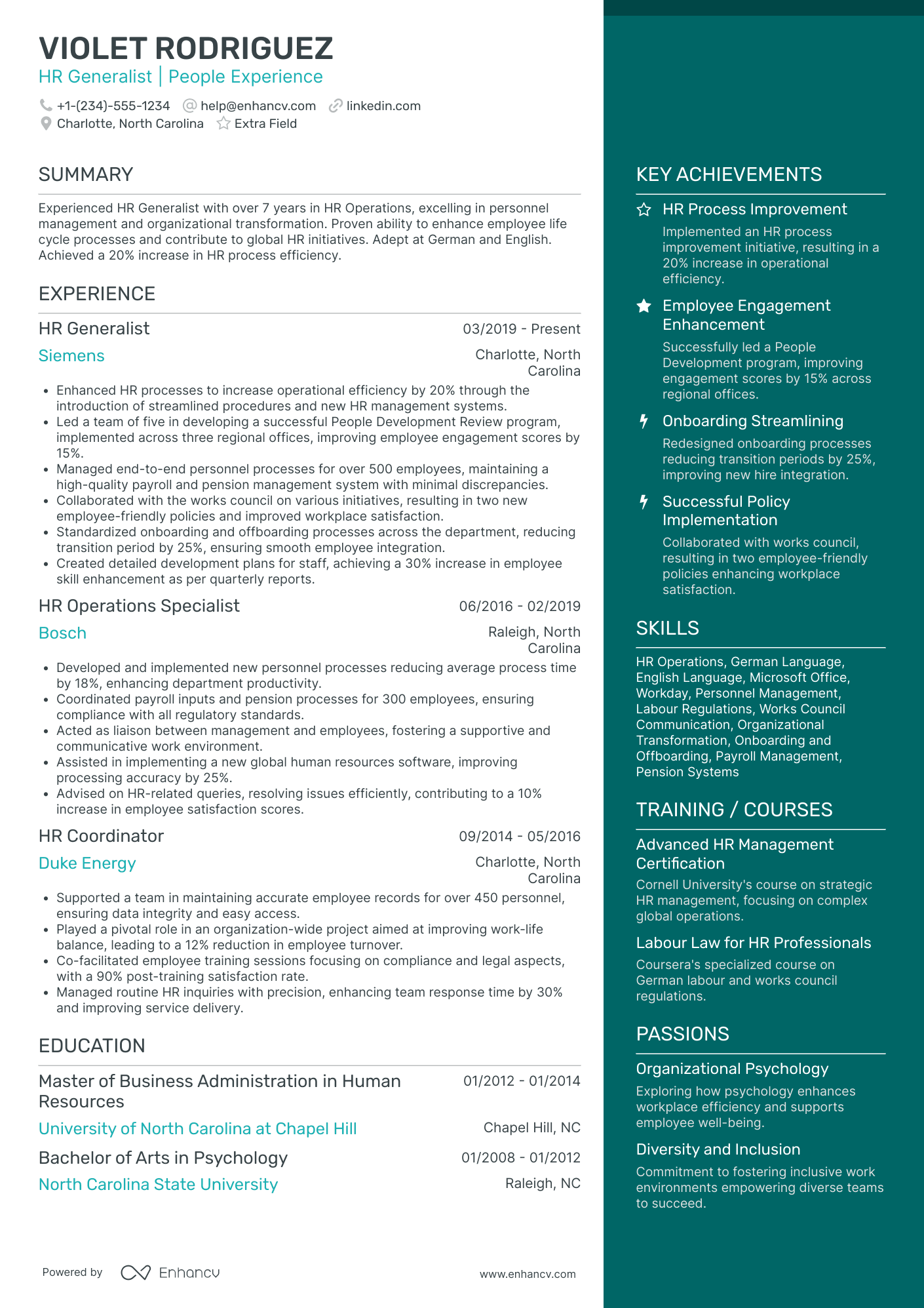 HR Generalist Manager Resume Example