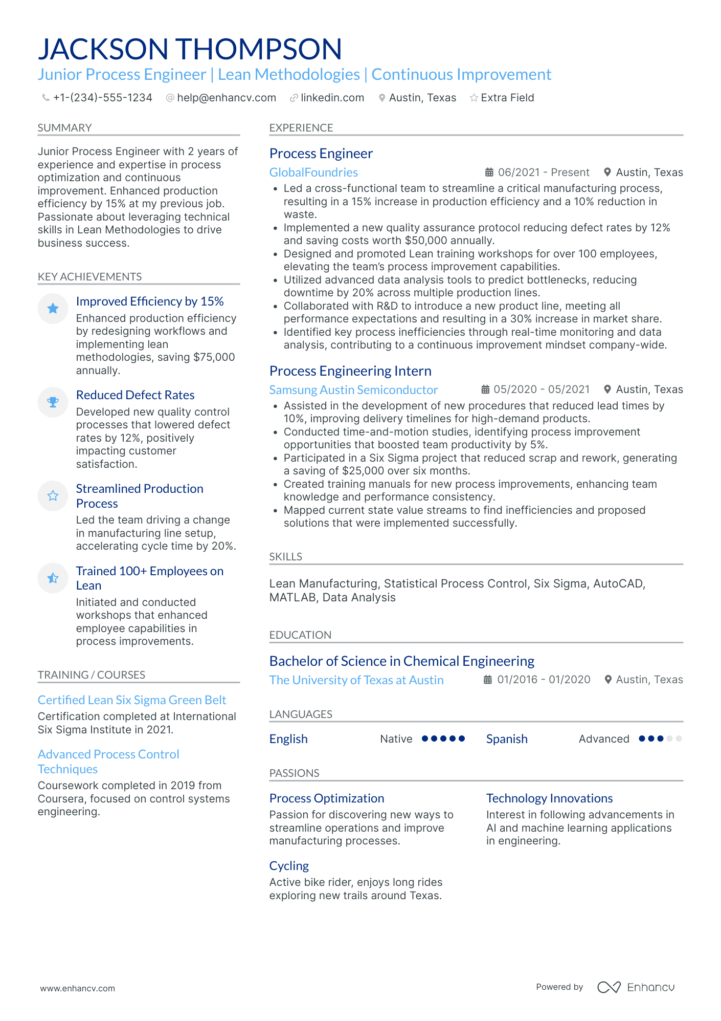 Junior Process Engineer Resume Example