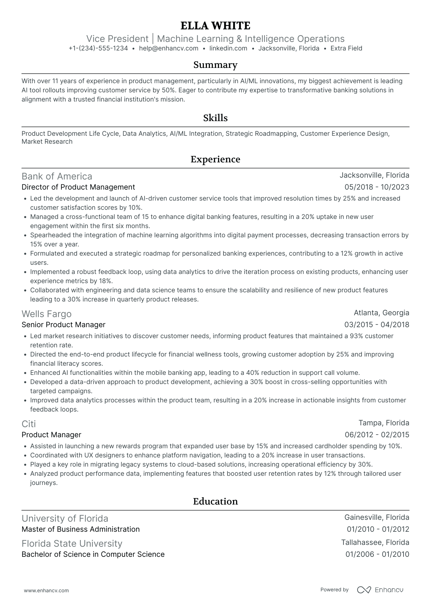 Machine Learning Product Manager Resume Example