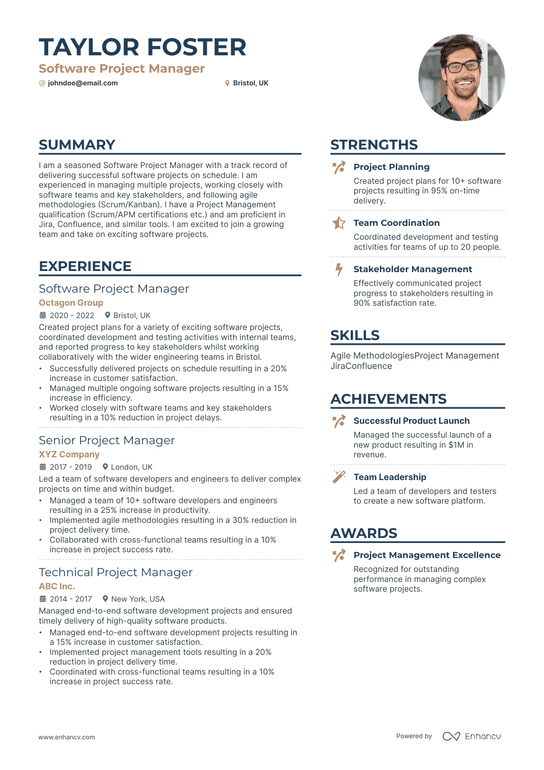 Software Project Manager Resume Example
