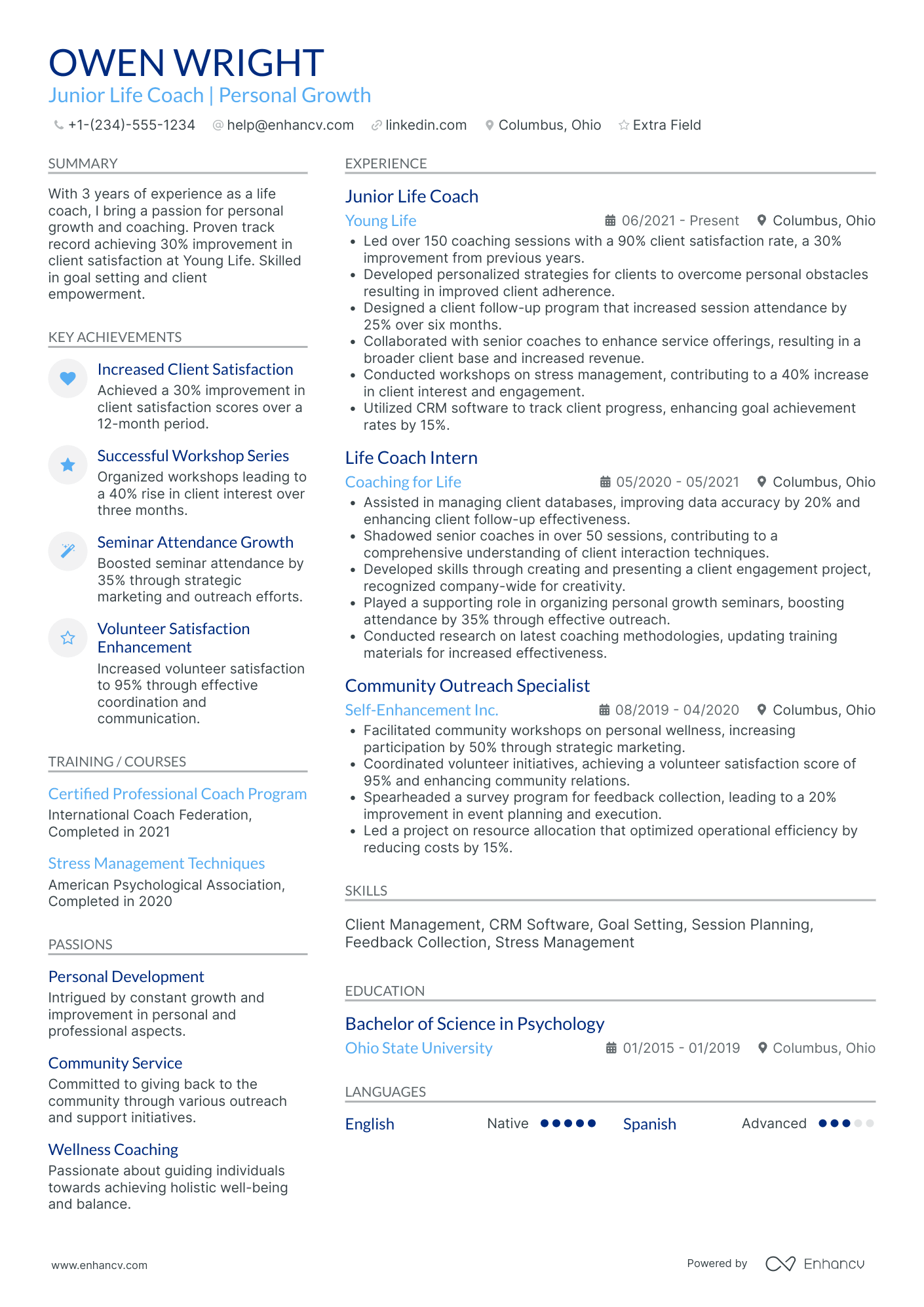 Junior Life Coach Resume Example