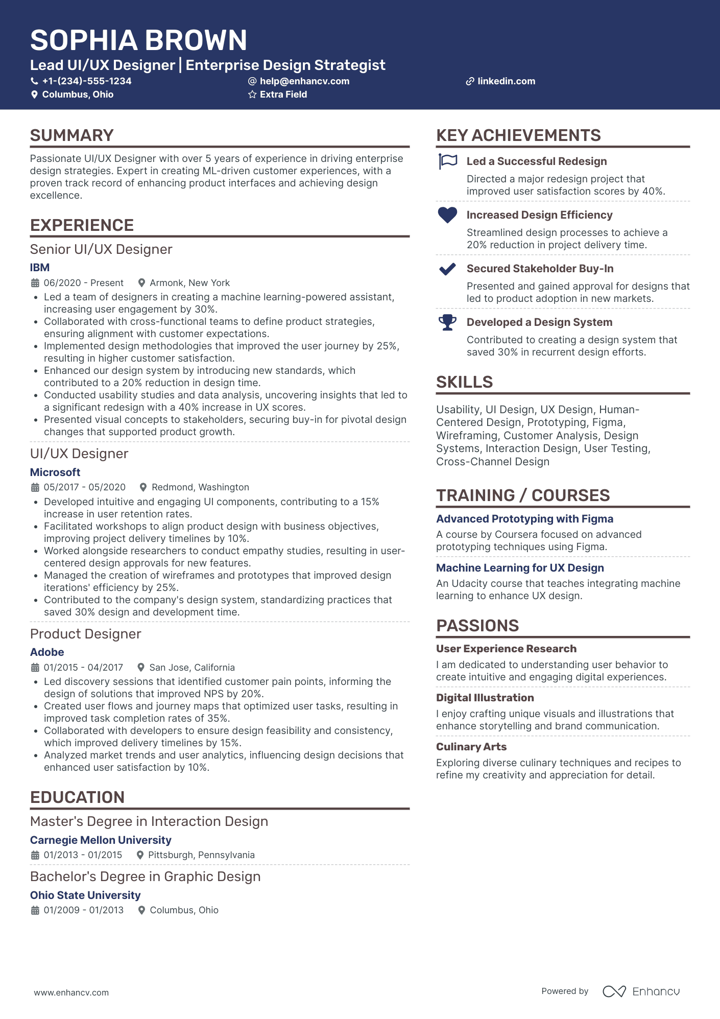 Lead UX UI Designer Resume Example