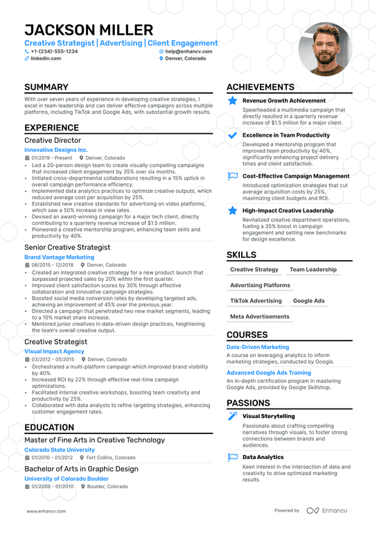 Creative Manager Resume Example
