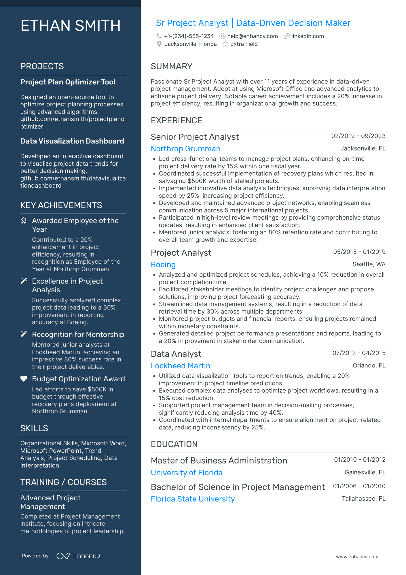 Non profit Project Analyst Resume Example