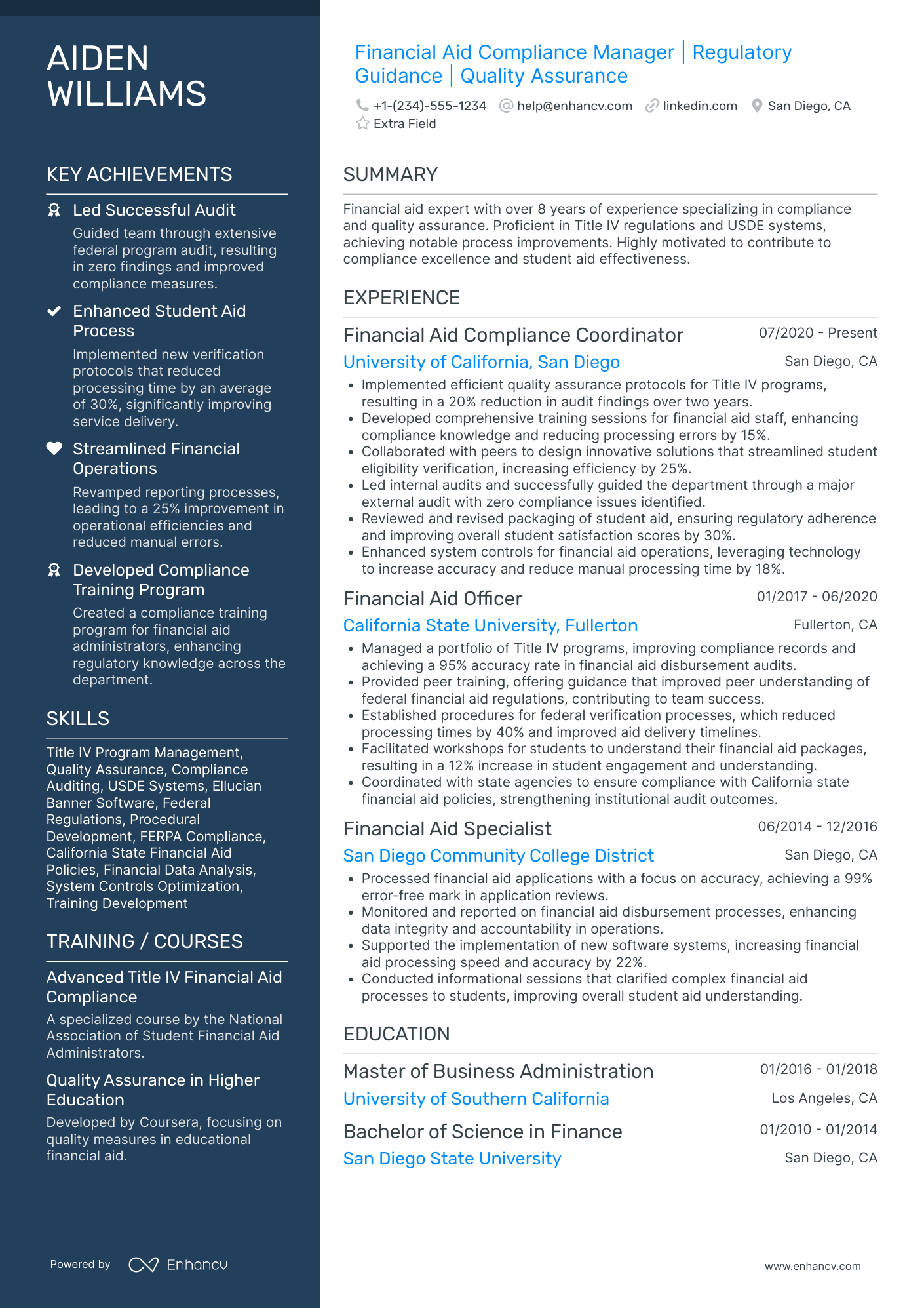 Financial Compliance Manager Resume Example