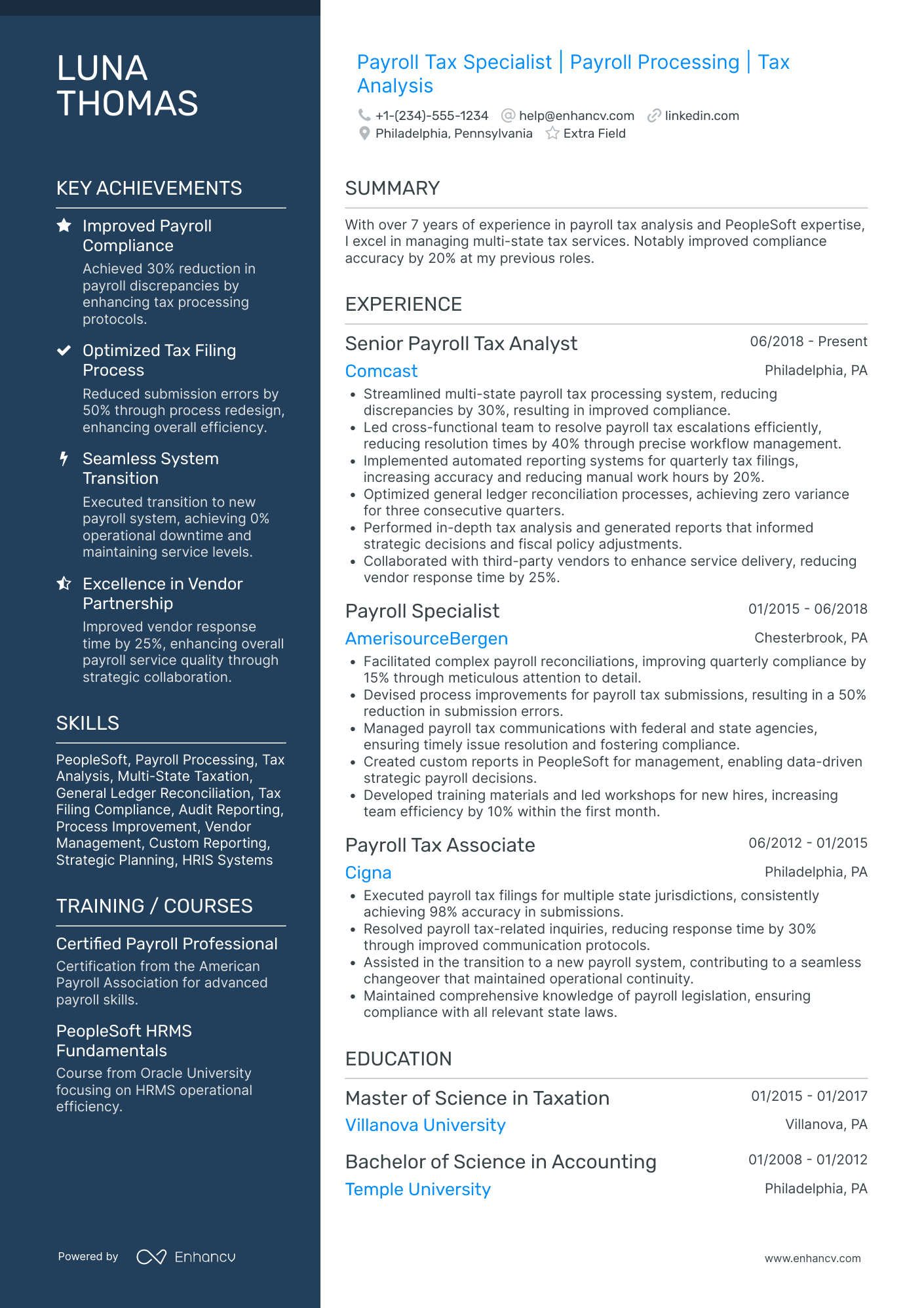 Payroll Tax Specialist Resume Example