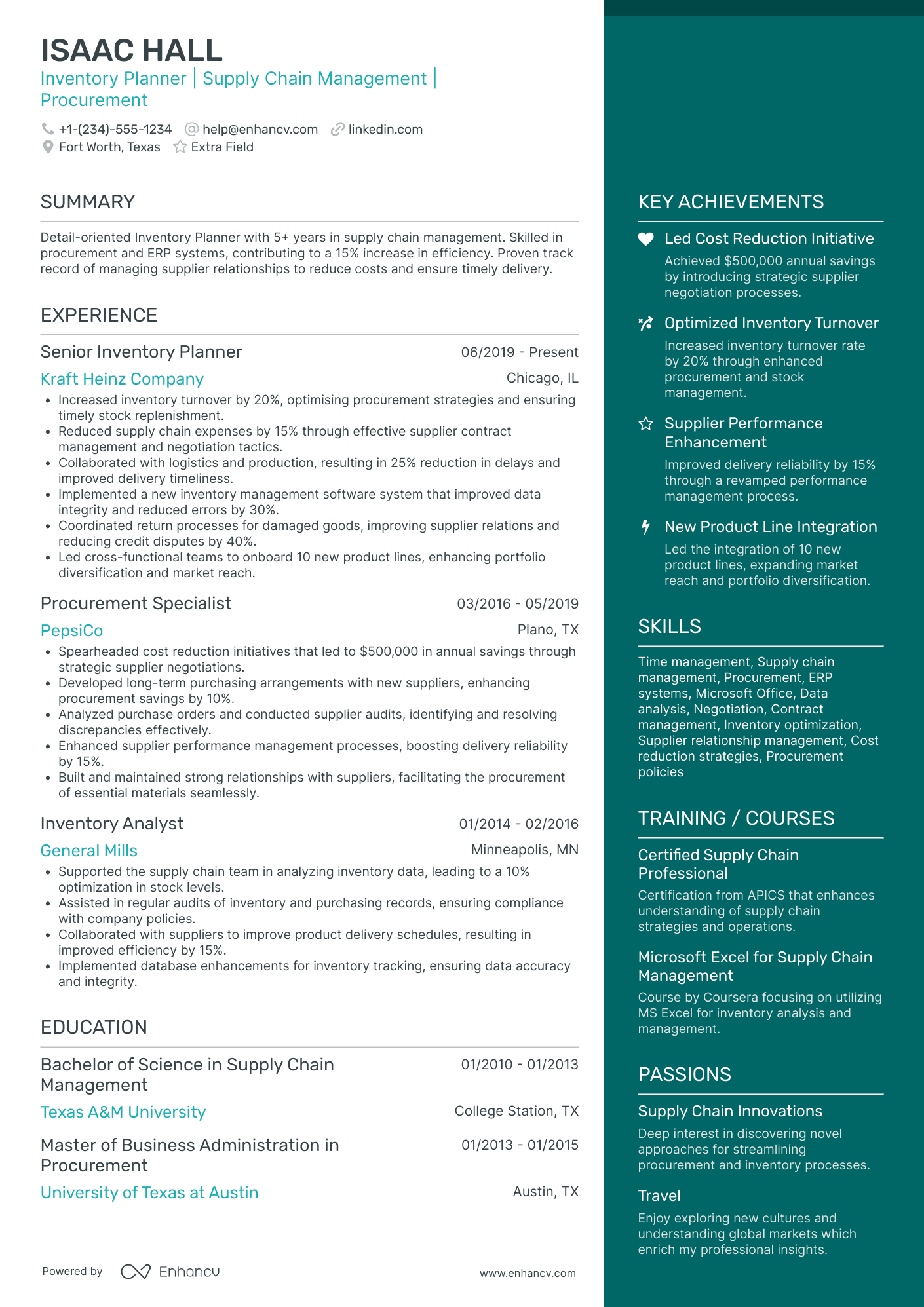 Inventory Planner Resume Example