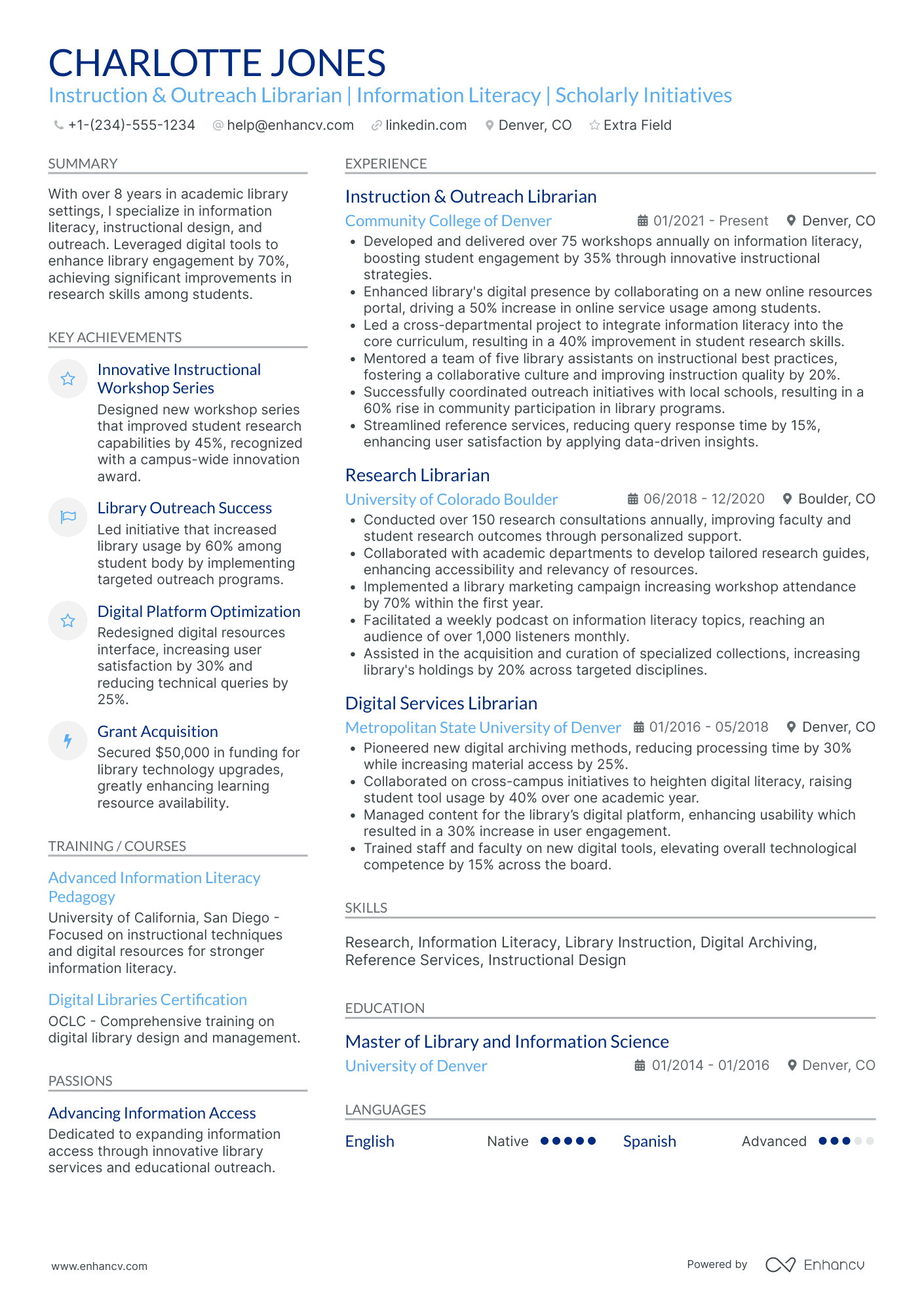 Outreach Librarian Resume Example