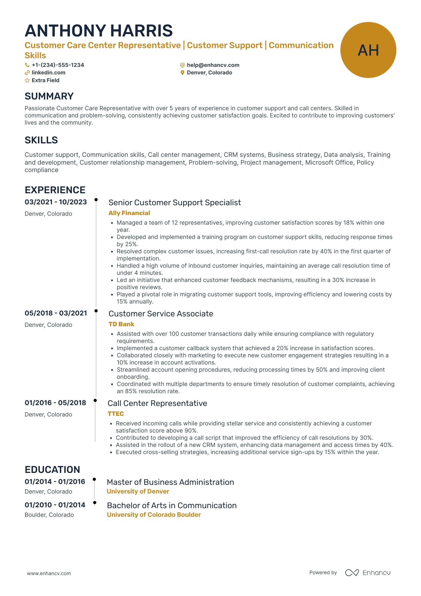 Retail Call Center Representative Resume Example