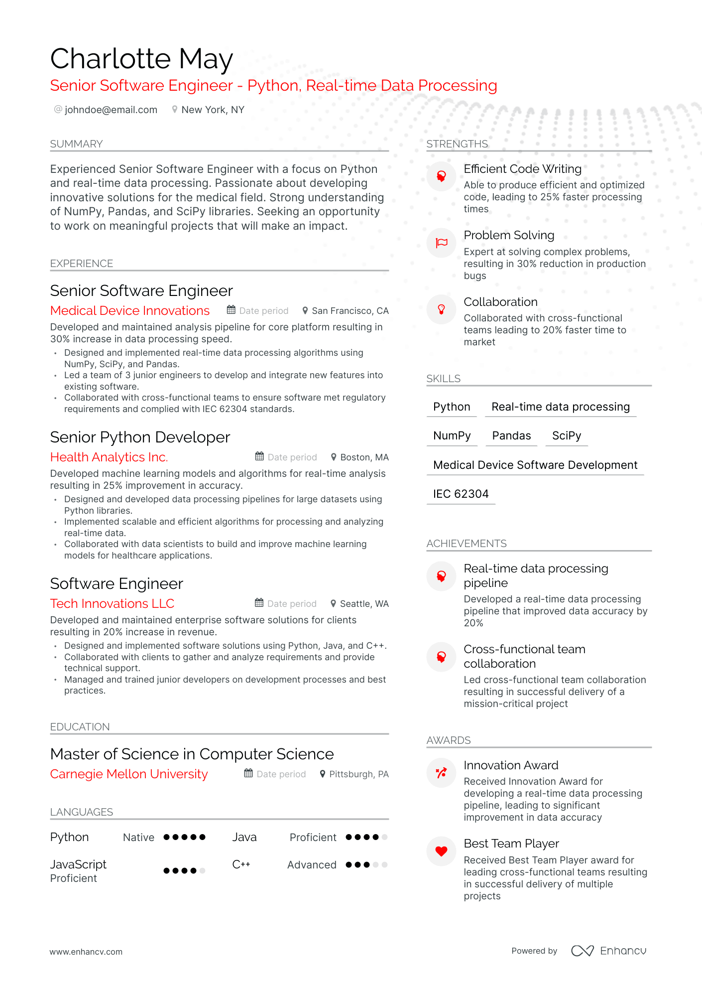 Senior Software Engineer Resume Example