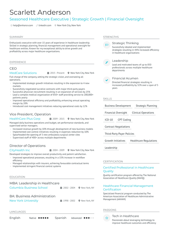 Founder & CEO Resume Example