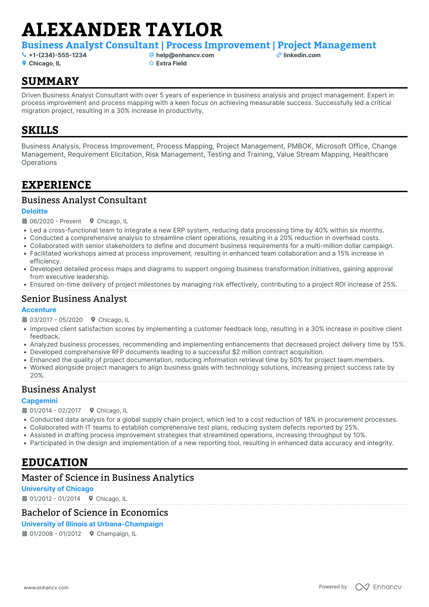 Business Analyst Consultant Resume Example