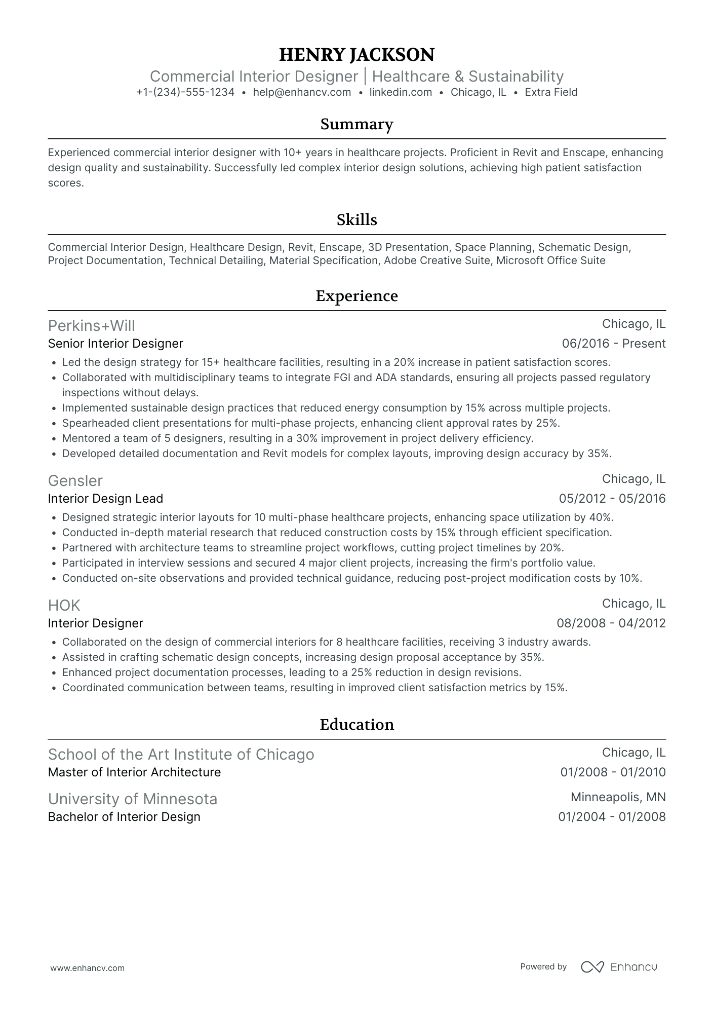 Commercial Interior Designer Resume Example