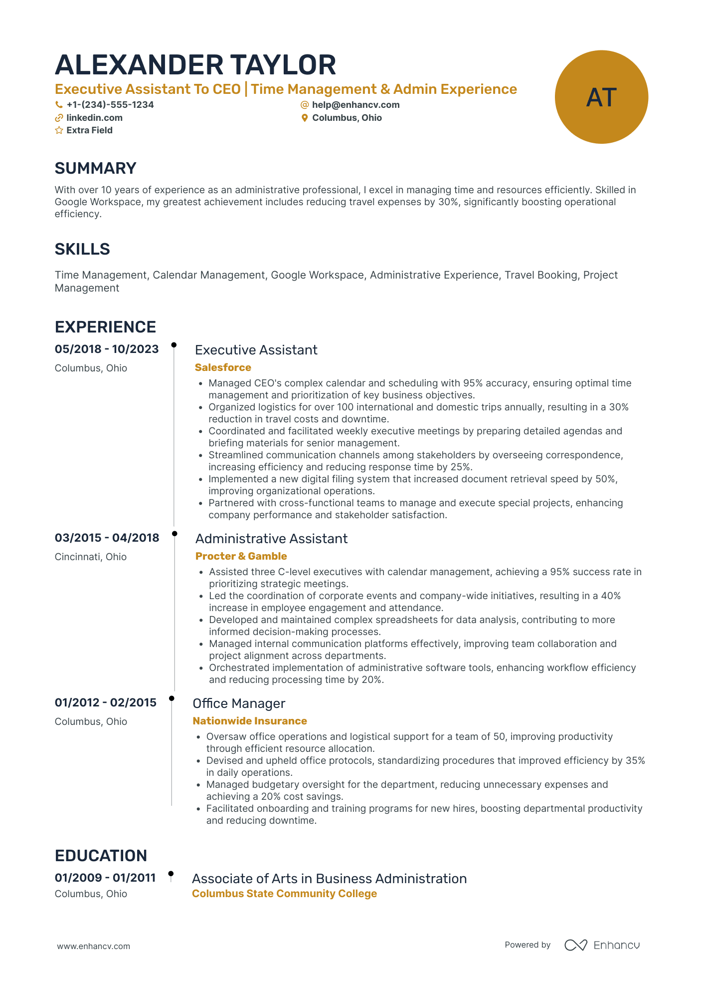 Personal Assistant to CEO Resume Example