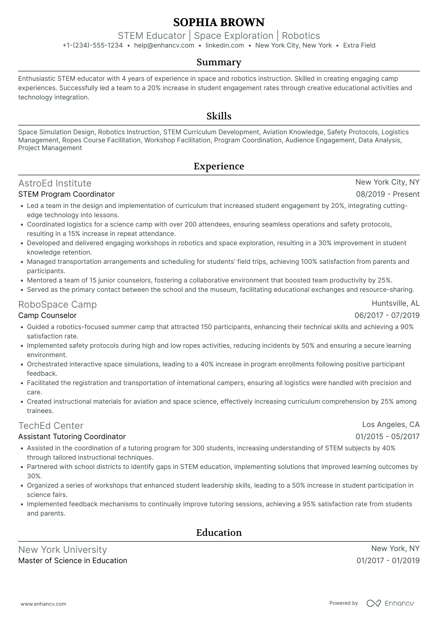 Camp Counselor Trainer Resume Example