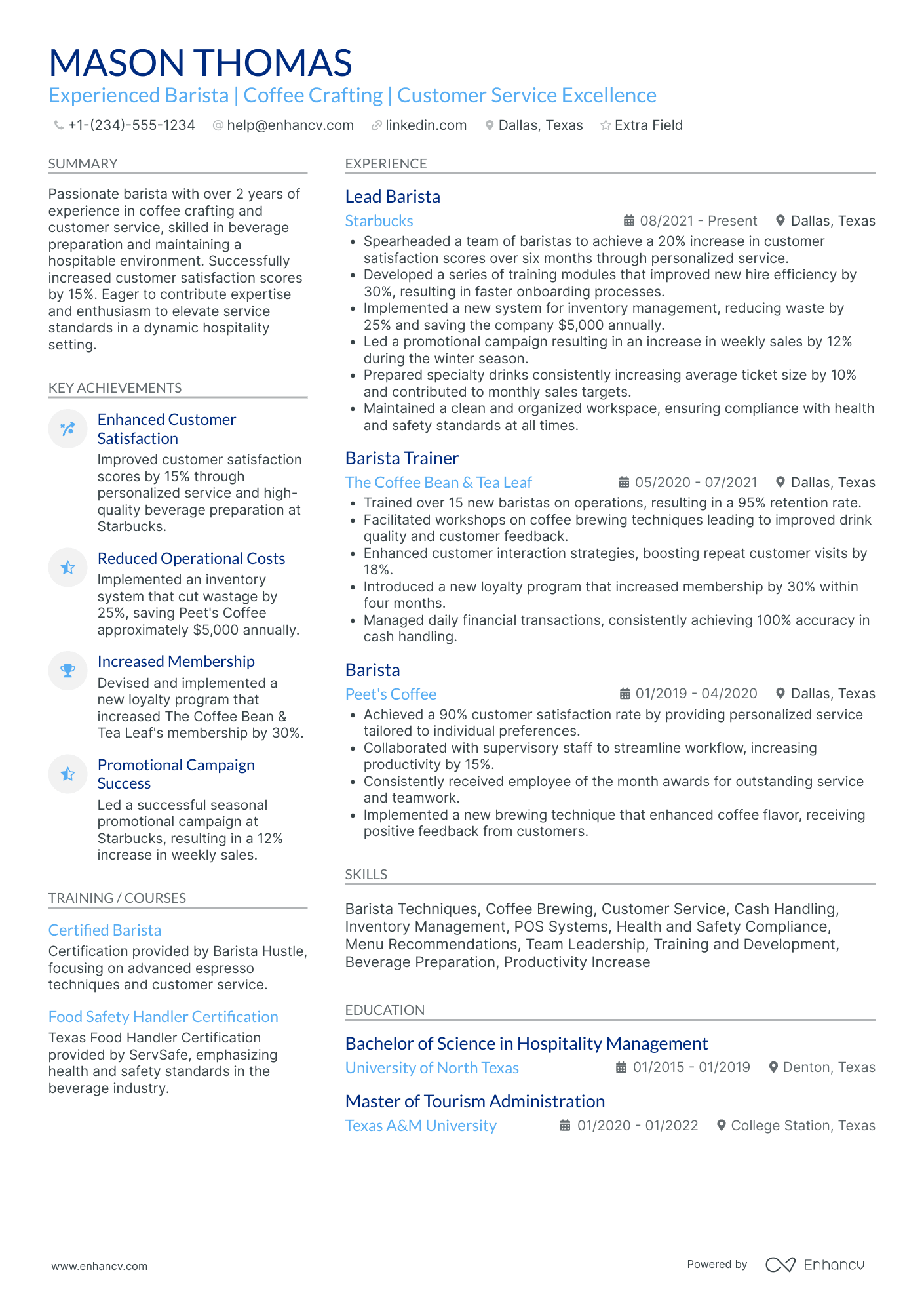 Barista and Cashier Resume Example