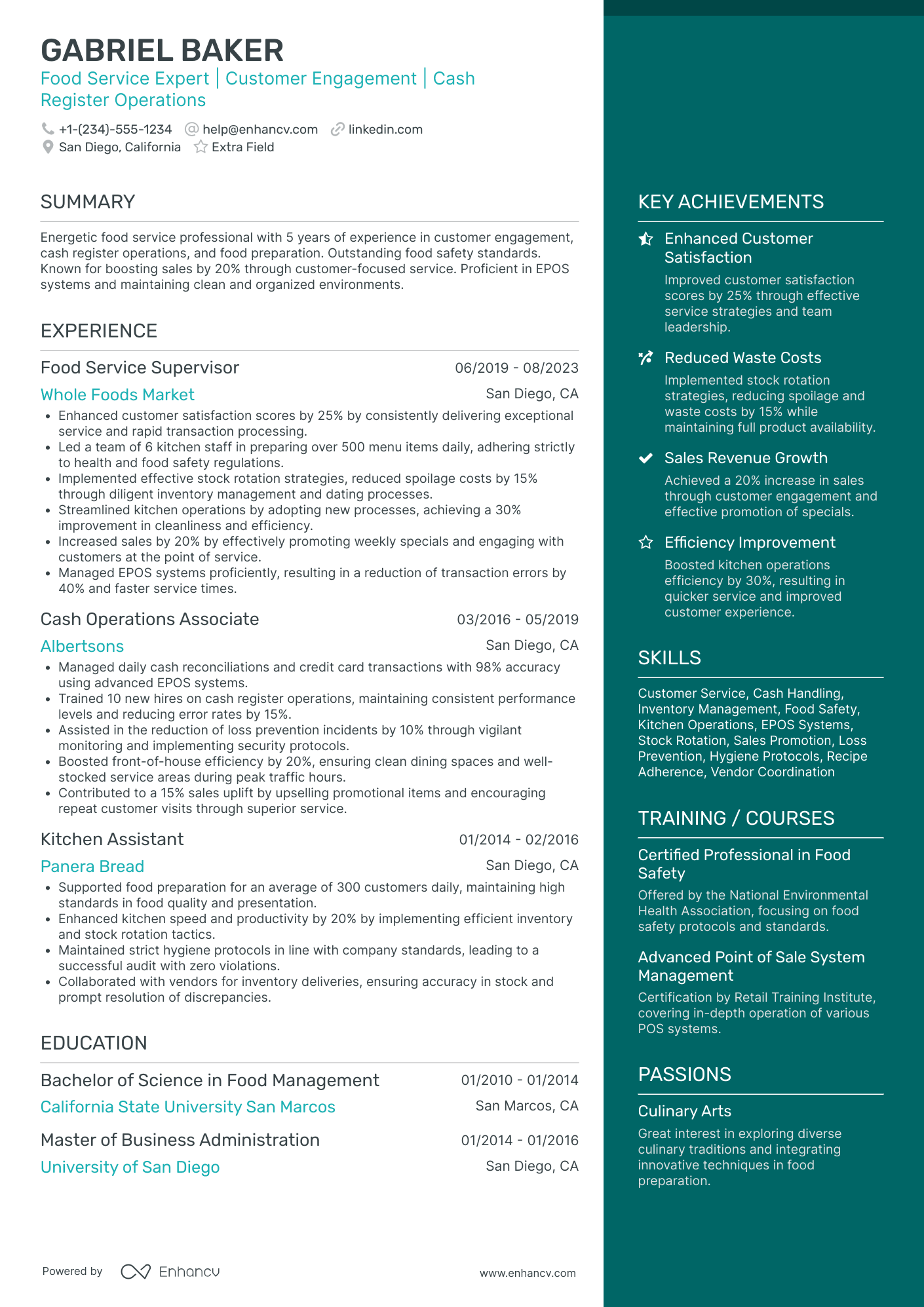 Fast Food Customer Service Representative Resume Example