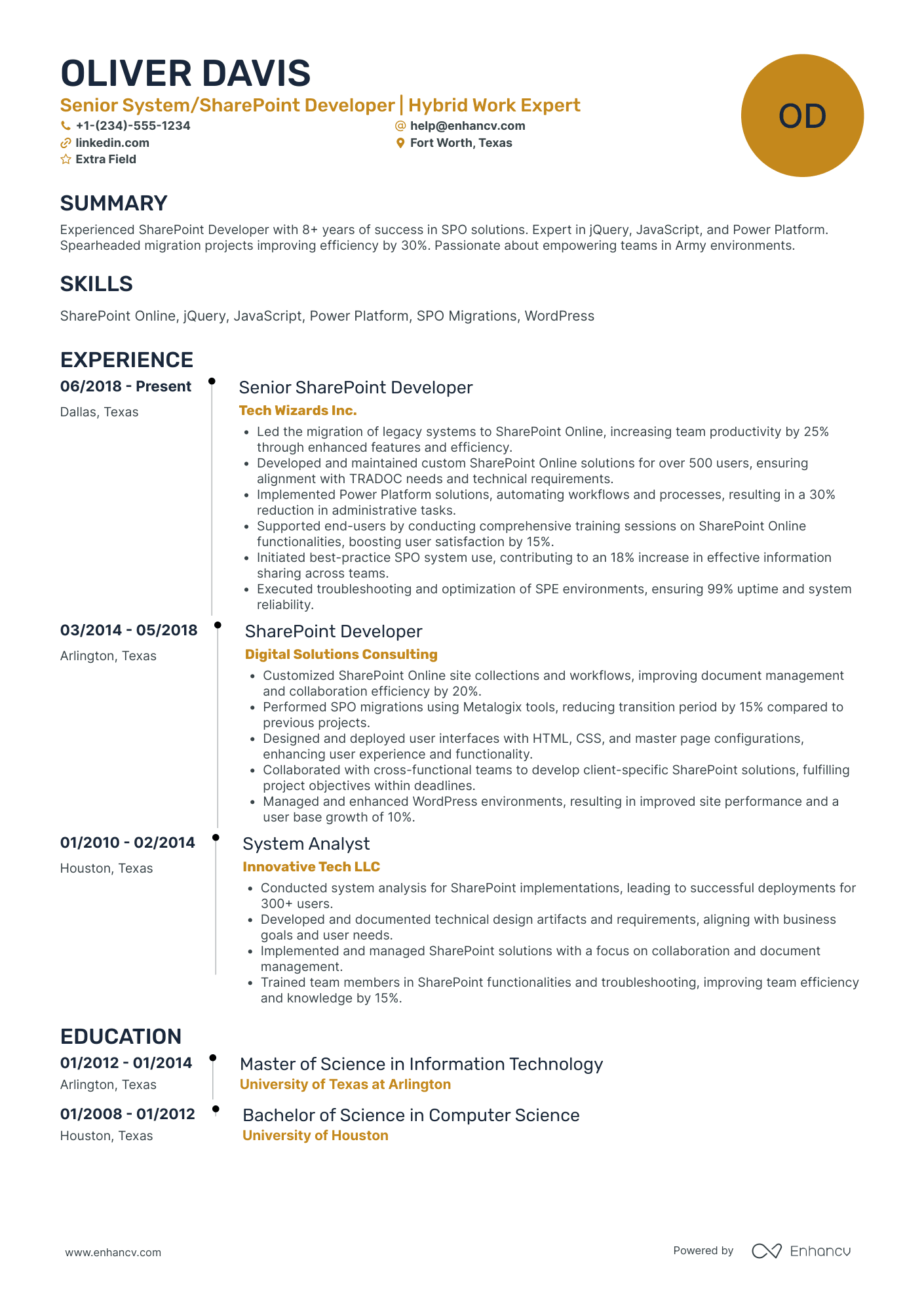 Front End WordPress Developer Resume Example