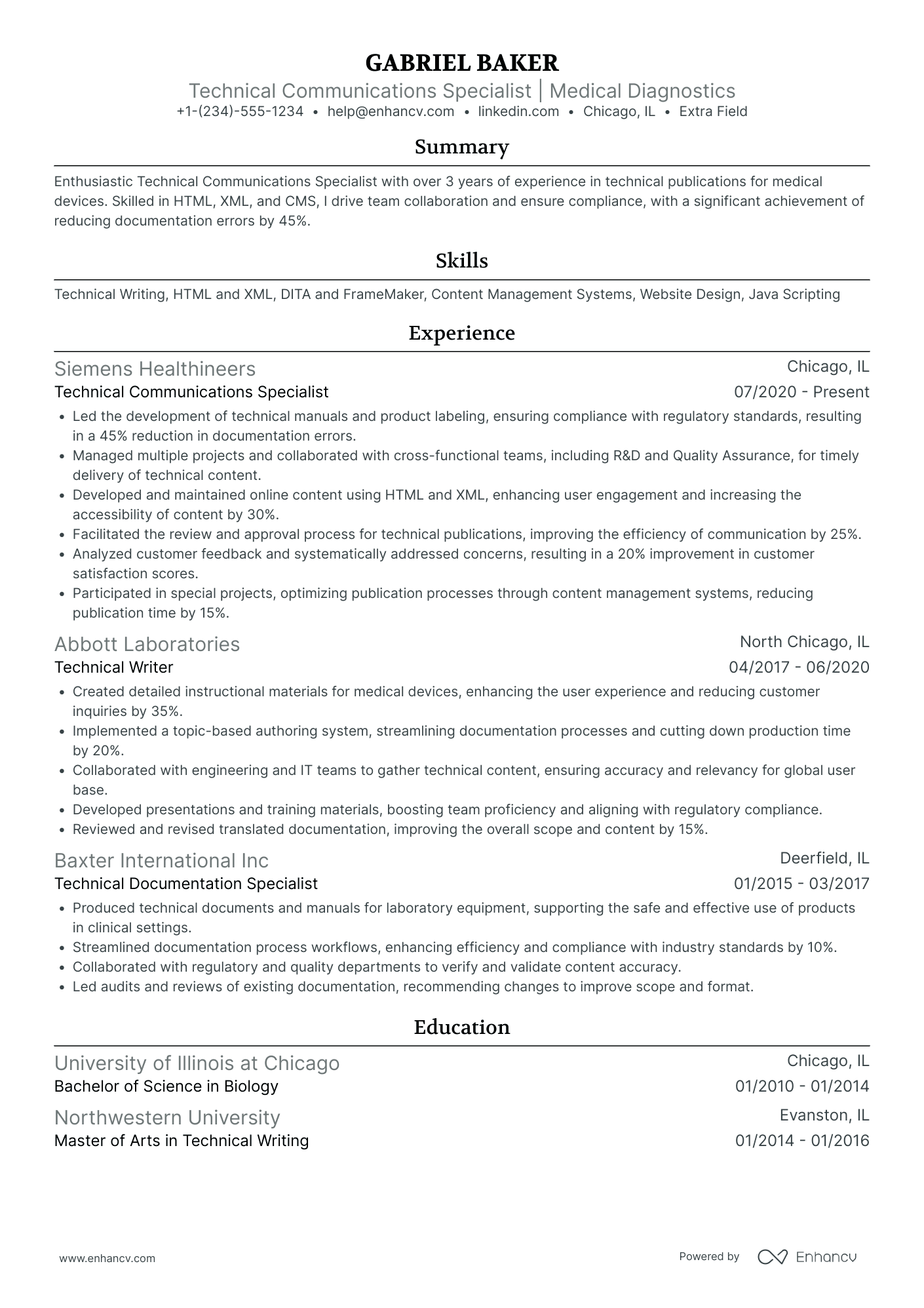 Technical Communications Specialist Resume Example