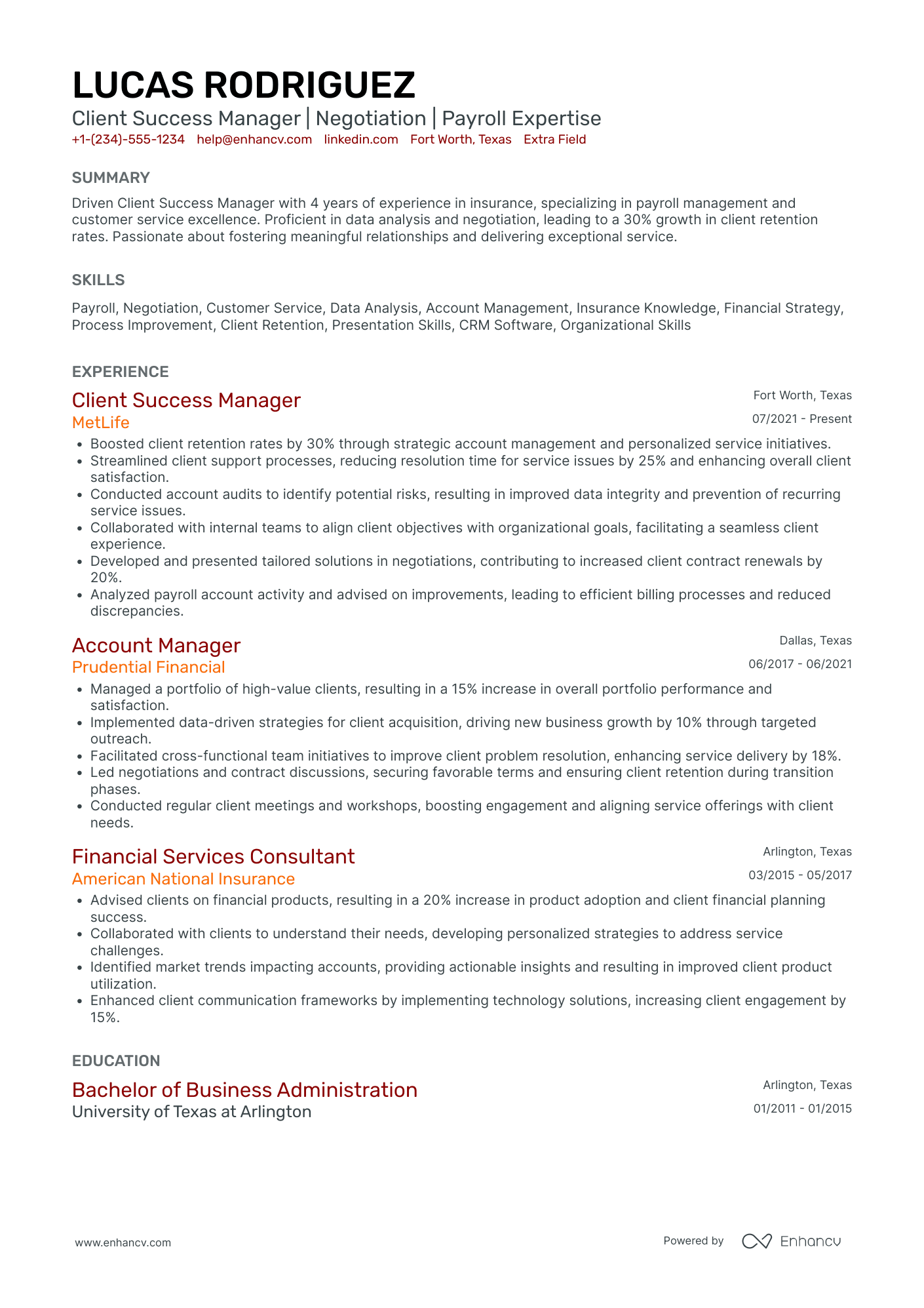 Career Change Manager Resume Example