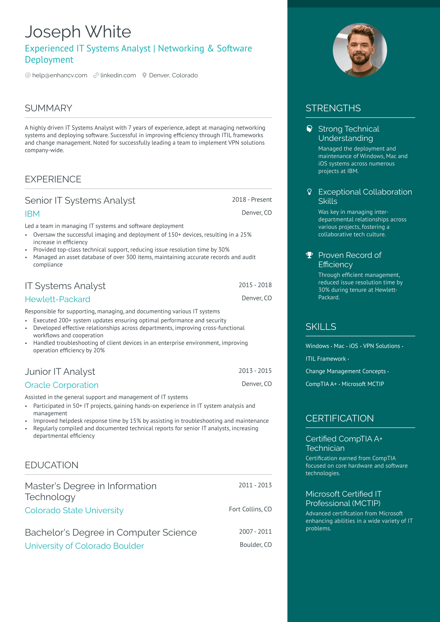 IT System Analyst Resume Example