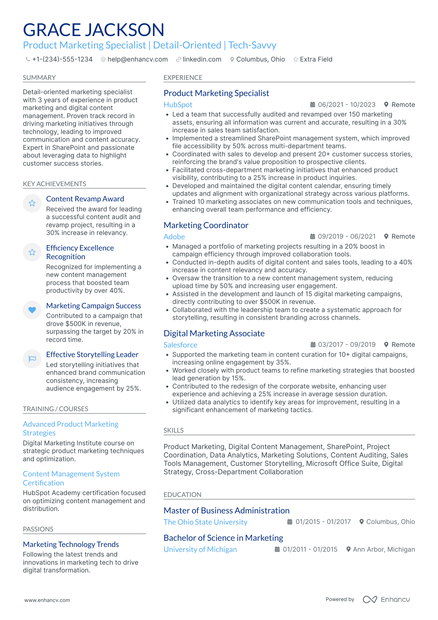 Product Marketing Specialist Resume Example