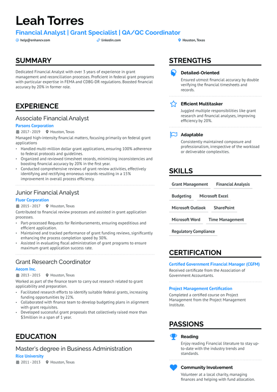 Quality Assurance Financial Analyst Resume Example