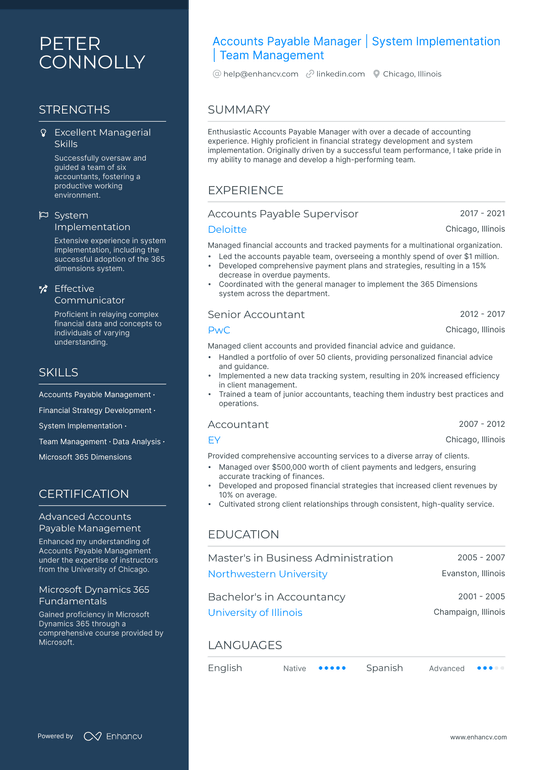 Accounts Payable Manager Resume Example