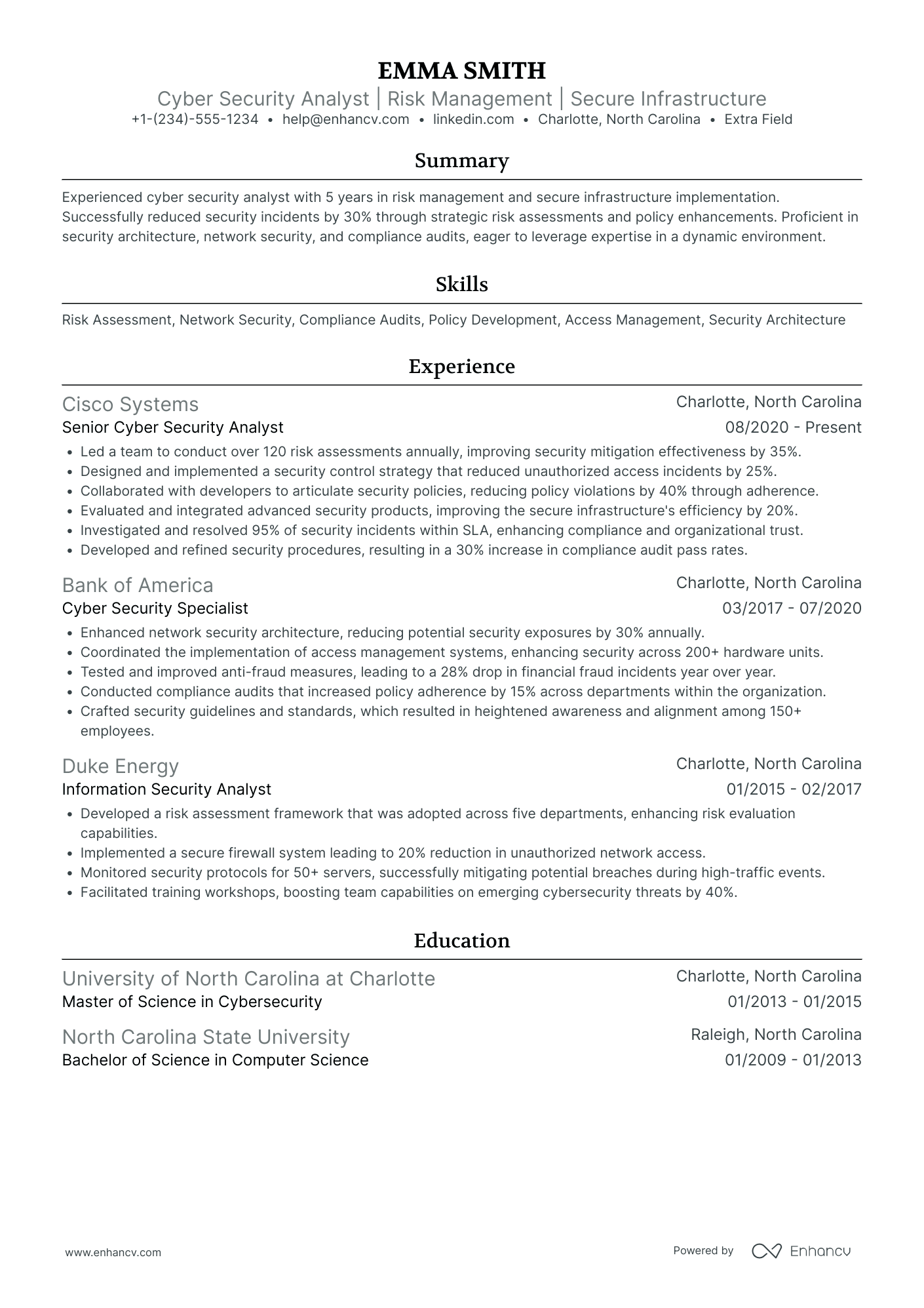 Cyber Security Risk Analyst Resume Example