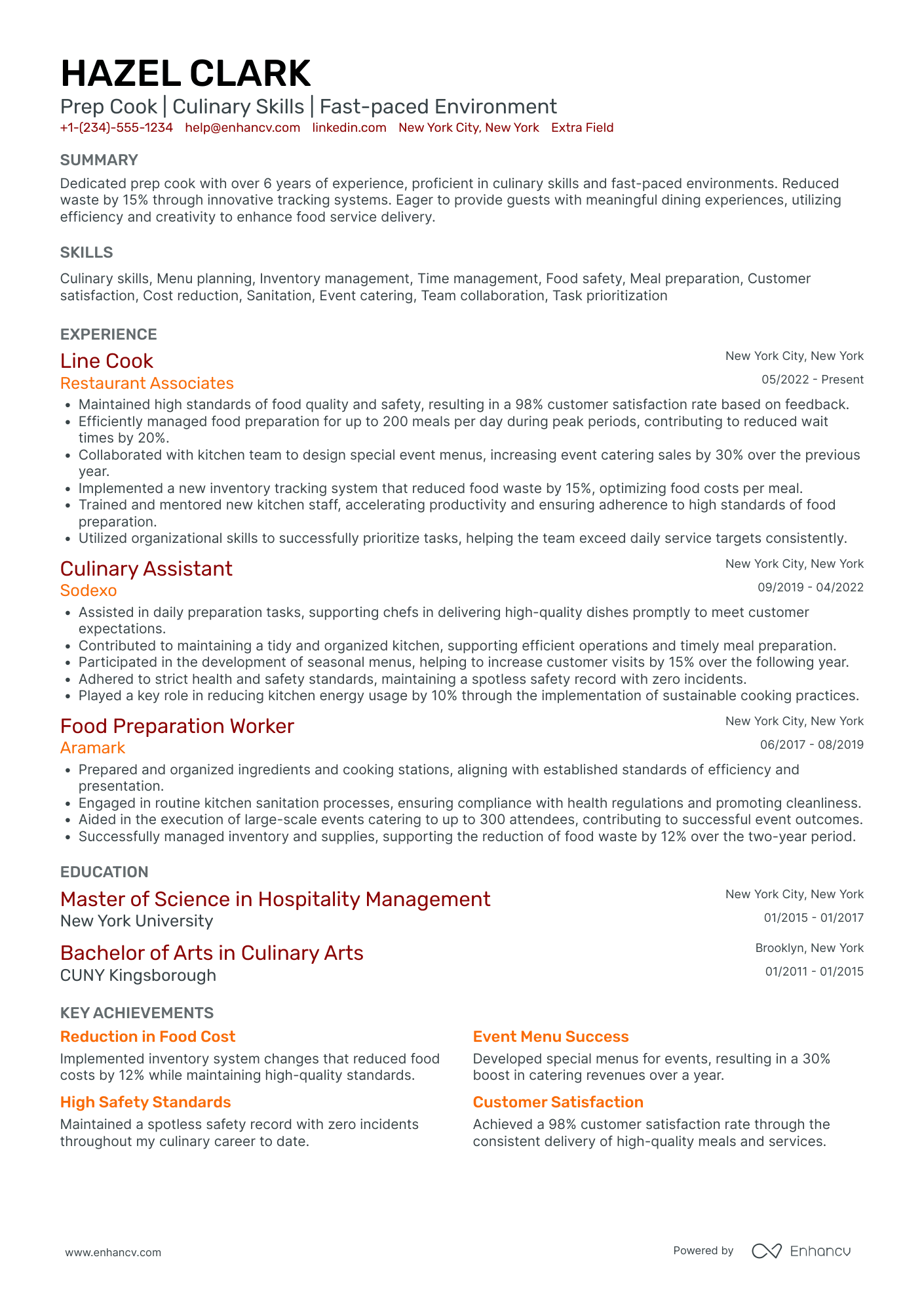 Banquet Prep Cook Resume Example