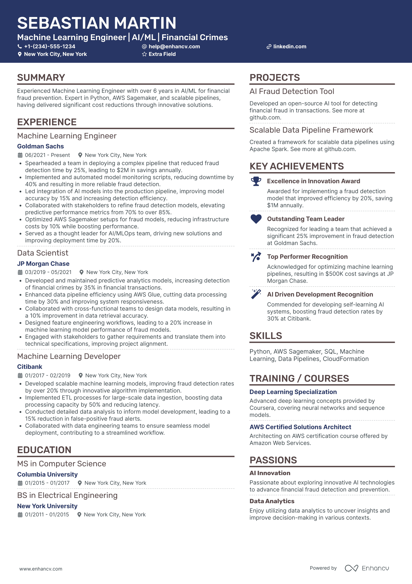 Machine Learning Specialist Resume Example