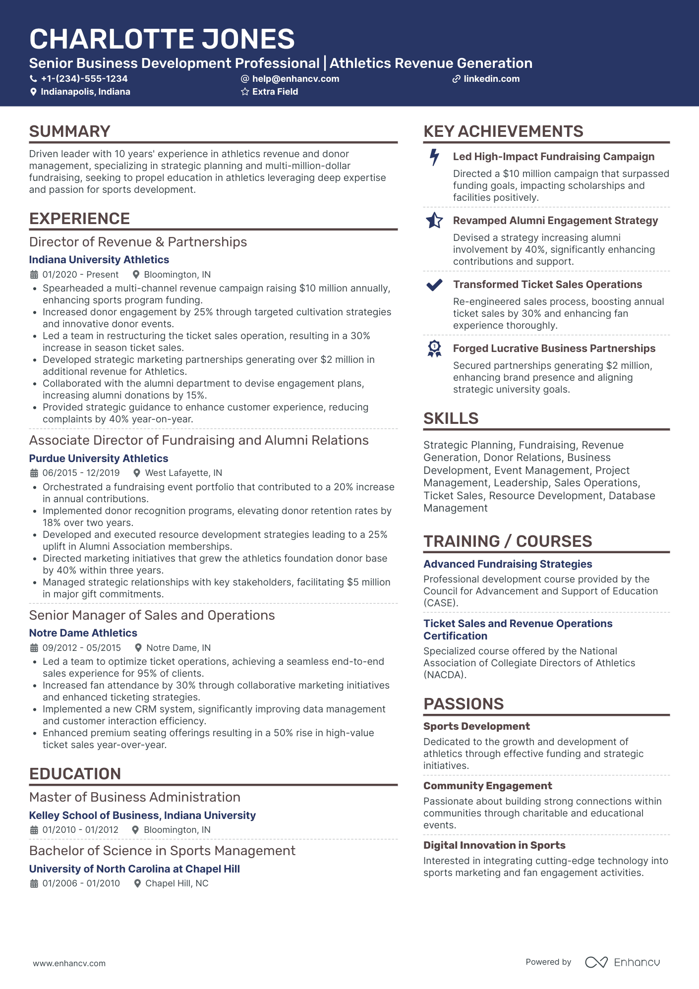 College Athletics Director Resume Example