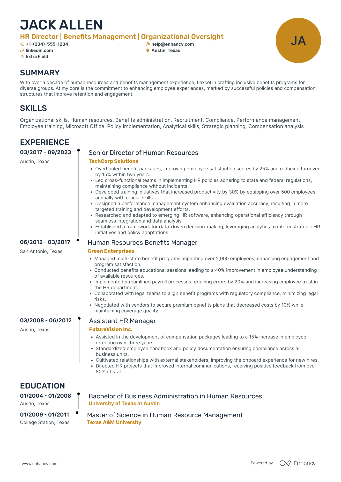 Director of Benefits Resume Example