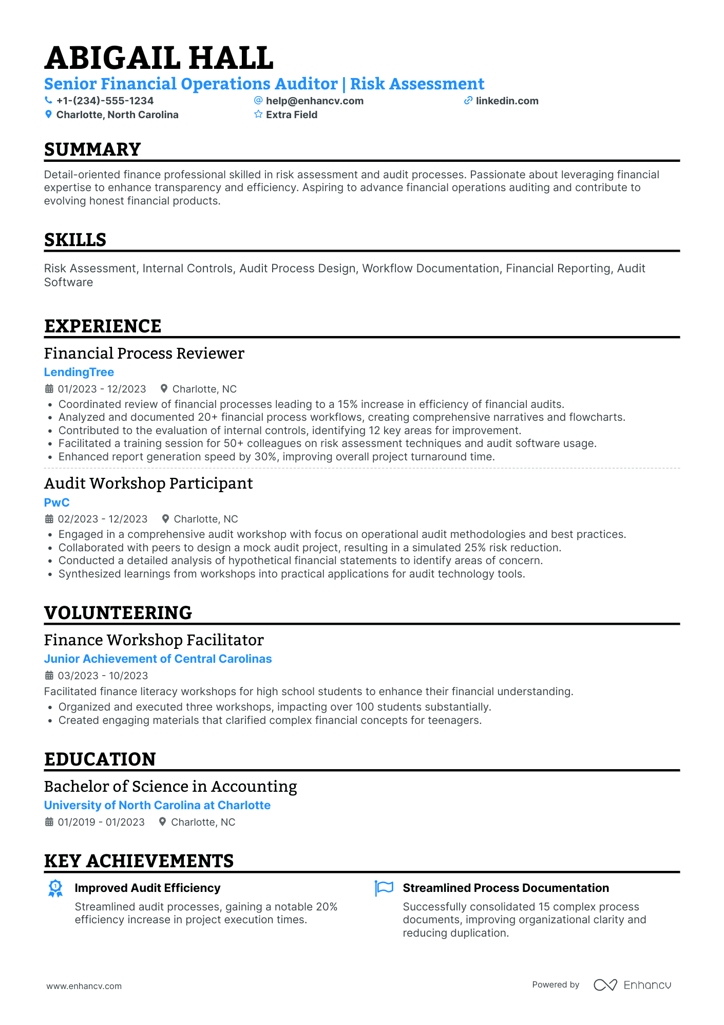 CPA Internal Auditor Resume Example