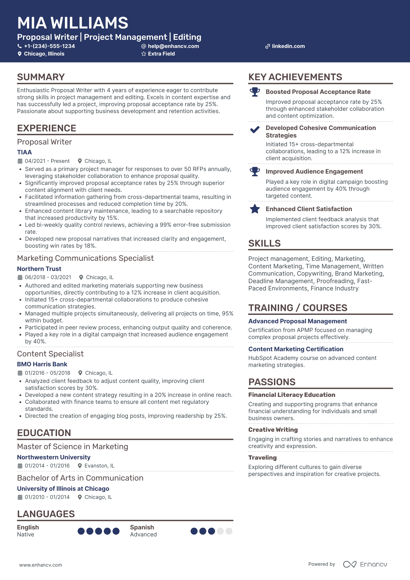 Proposal Writer Resume Example