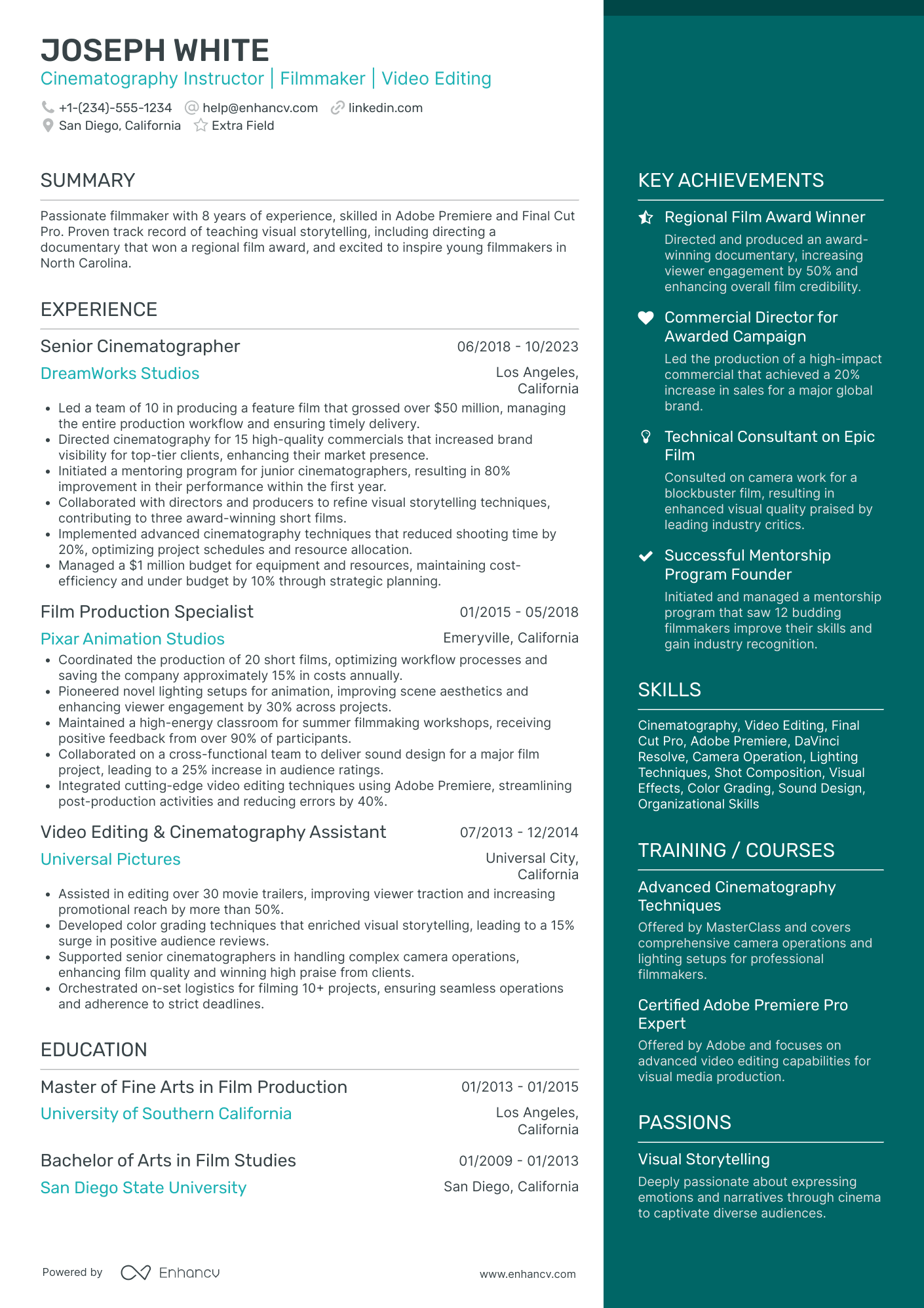 Music Video Filmmaker Resume Example