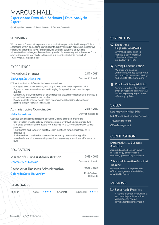 Executive Assistant to CEO Resume Example