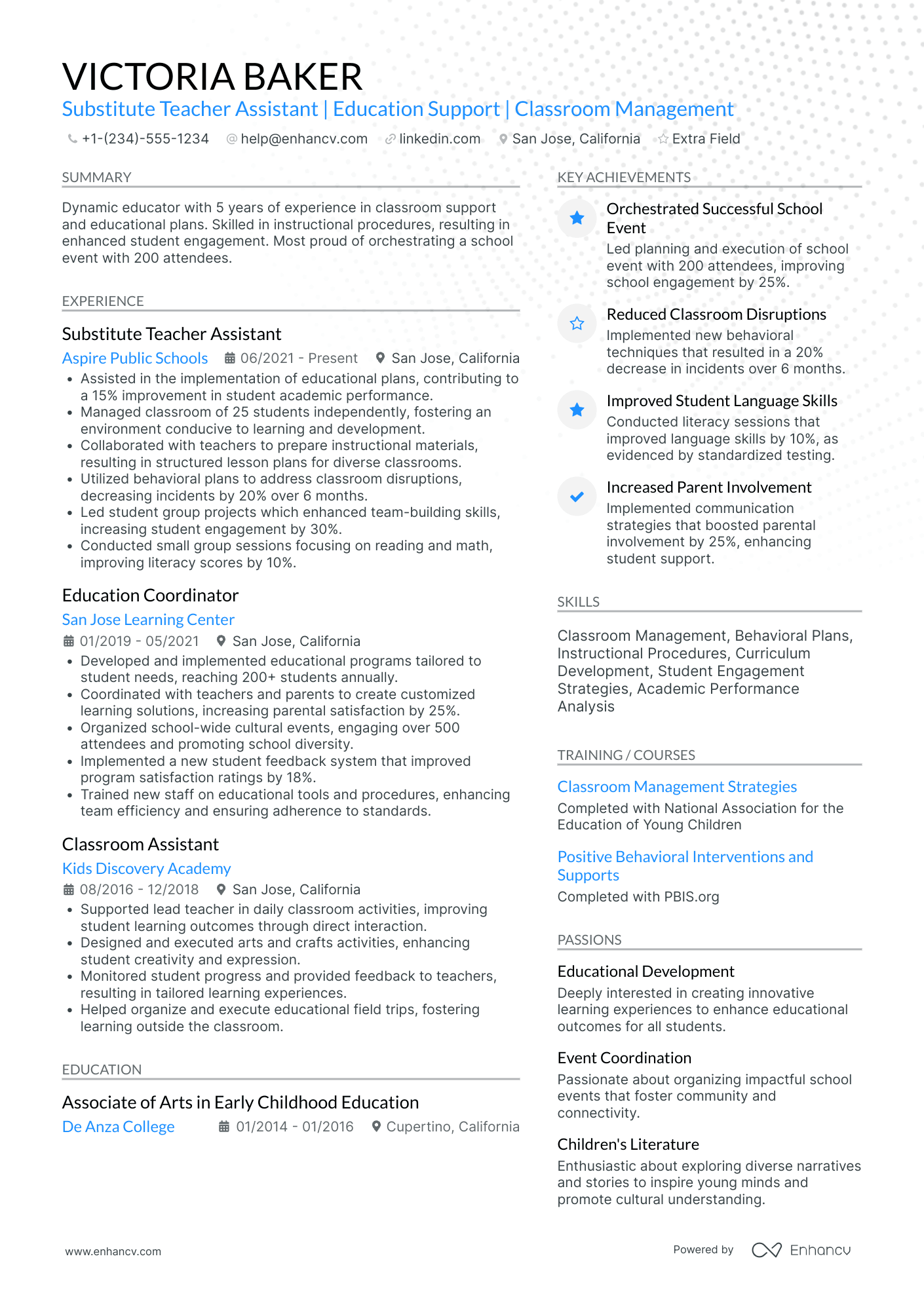 Substitute Teacher Assistant Resume Example