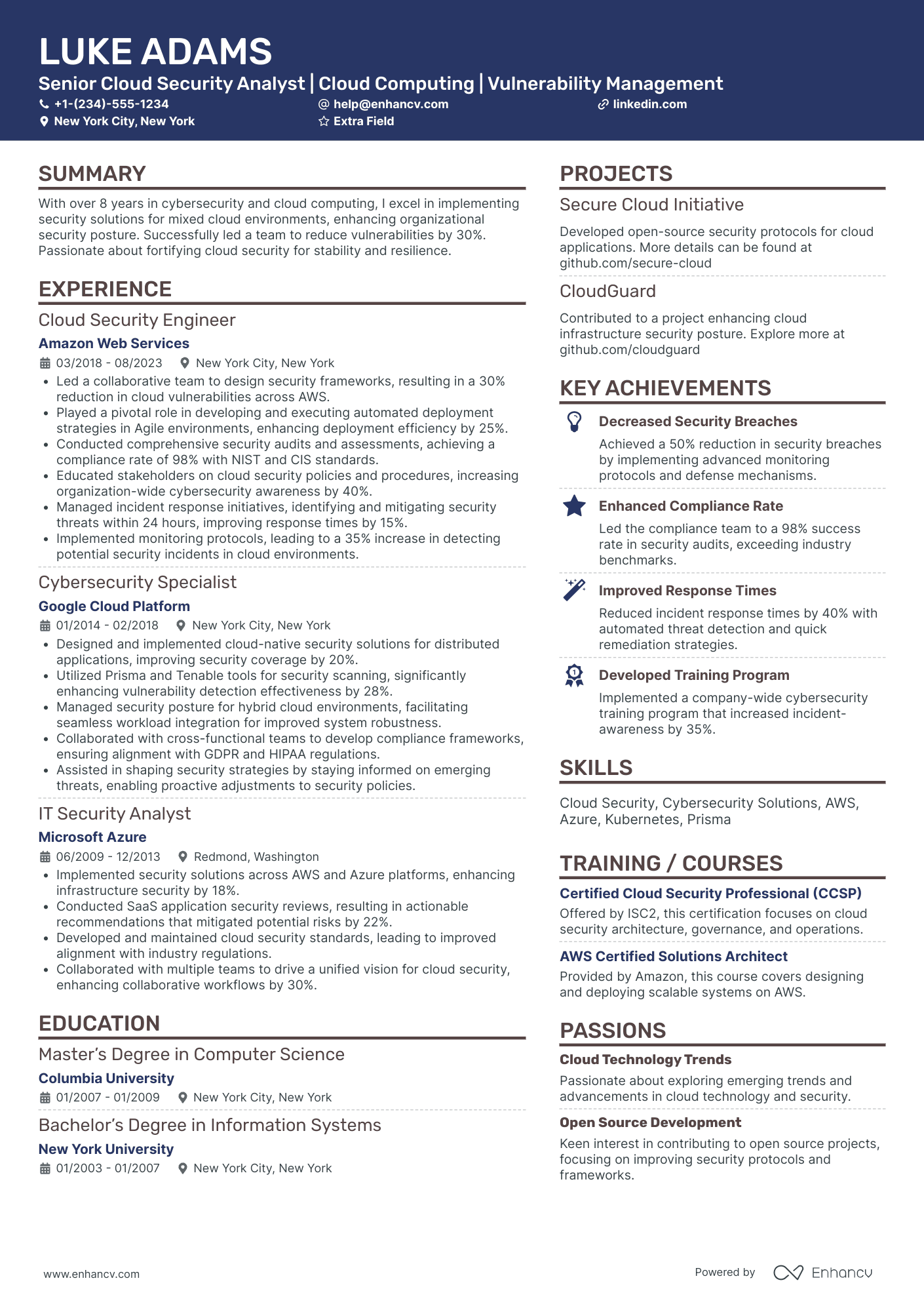 Cloud Security Analyst Resume Example